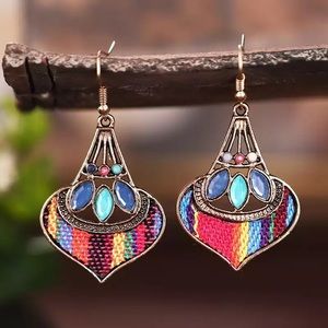 Bohemian woven earrings jewel dangle Moroccan Indian boho crochet multicolor